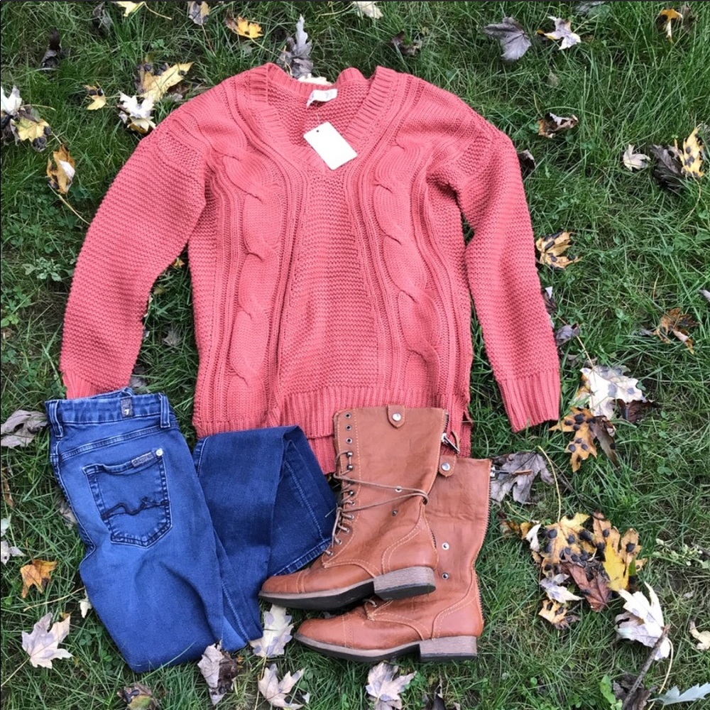 Pink Rose burnt orange sweater